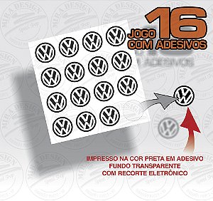 Kit C/ 16 Adesivos 7mm Emblema VW Preto P/ Vidro Transparente