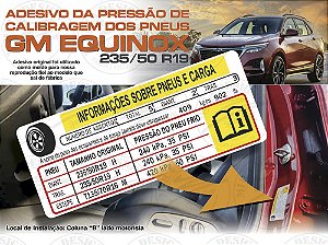 Adesivo Pressão Pneus GM EQUINOX 235/50 R19