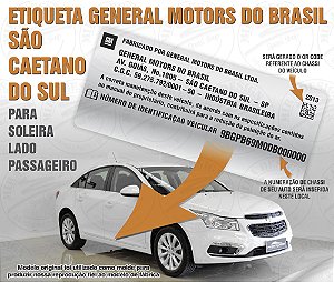 Adesivo GM DO BRASIL - SÃO CAETANO DO SUL C/ CHASSI Cruze e Outros