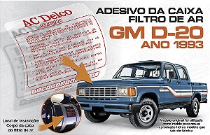 Adesivo Caixa Filtro Ar AC DELCO 93208226 GM D-20 Ano 1993