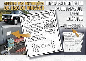 Adesivo INSTRUÇÕES USO DO MACACO Ford F-100 F-1000 ATÉ 1992