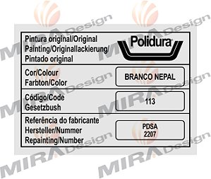 Adesivo código cor BRANCO NEPAL Chevrolet POLIDURA
