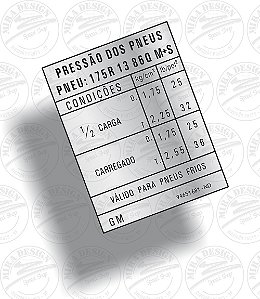 Adesivo Pressão Pneus GM CHEVY 500 175 R 13 86Q M+S
