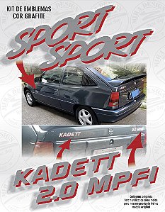 Kit Adesivos Emblema GM KADETT SPORT 2.0 MPFI 97 98 - Grafite