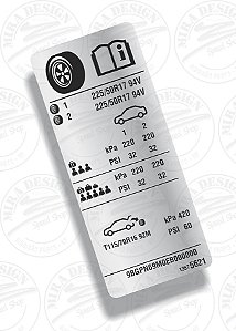 Adesivo Pressão Pneus Chevrolet CRUZE 225/50 R17 (G1) C/ CHASSI