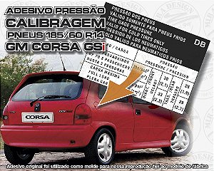 Adesivo Pressão Calibragem Pneus GM CORSA GSI
