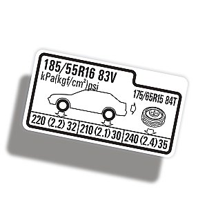 Adesivo Pressão Calibagem Pneus 185/55 R16 83V HONDA CITY 2009-2014