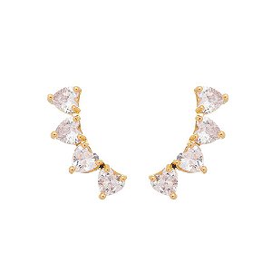BRINCO EAR CUFF DE CORAÇÕES CRISTAL