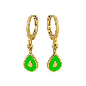 BRINCO ARGOLA GOTA ESMALTADA VERDE