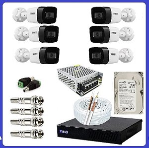 Kit 06 Câmeras de Segurança FULL HD 1080p Bullet 20 Metros + DVR TWG 5208FD + App Grátis de Monitoramento + HD 500gb, Fonte, Cabos e Acessórios