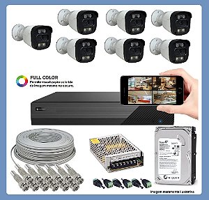 Kit CFTV 7 Câmeras Segurança 20m 2Mp DVR 8 Canais FullColor
