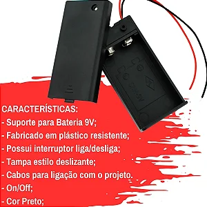 Case Caixa Suporte Bateria 9v Tampa Botão On Off Fechado