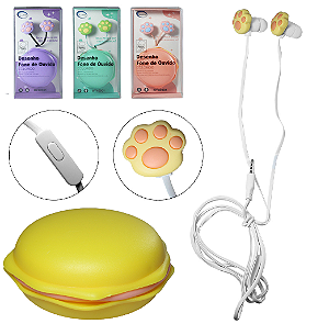 Fone de Ouvido Patinha  Gato C/ Microfone em Plástico  com CASE -Interponte