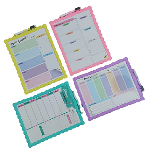 Quadro Branco de Recado e Plano Semanal Magnético 28x21cm (Amarelo, Lilás, Rosa e Verde) com marcador - Interponte