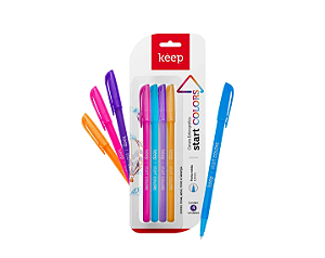 Caneta Esferográfica Ponta Media 1.0mm 4 Cores c/ 4 Unidades Keep - EI097