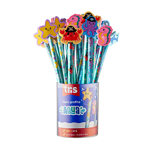 Lápis Grafite - Tris Aqua  - com Toppers Temáticos do Fundo do Mar - HB