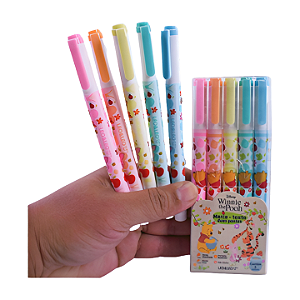 Caneta Marca Texto Ponta Dupla Tons Pastel Ursinho Pooh c/ 5 -Leo&leo