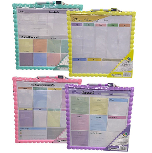 Quadro Branco de Recado e Plano Semanal Magnético 29x29cm (Amarelo, Lilás, Rosa e Verde) com marcador - Interponte