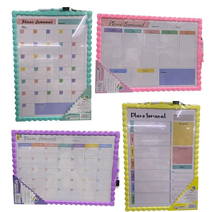 Quadro Branco de Recado e Plano Semanal Magnético 39x28cm (Amarelo, Lilás, Rosa e Verde) com marcador - Interponte