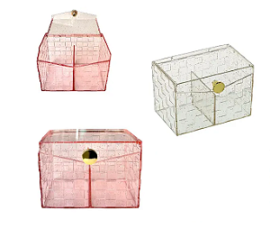 Organizador Multiuso Com 2 Divisórias Cristal /Rosa -Interponte