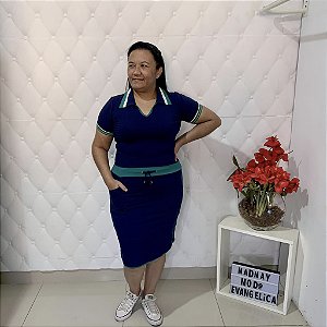 Vestido azul e verde com Gola polo