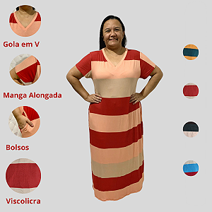 Vestido Longo Plus size Casual Evangélico Veste Até 56 Vermelho