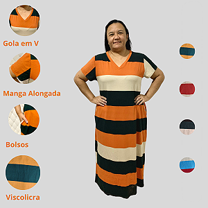 Vestido Longo Plus size Casual Evangélico Veste Até 56 G1 até G3 Laranja