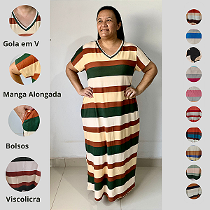 Vestido Longo Plus size Casual Evangélico Veste Até 56 Verde/laranja