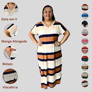 Vestido Longo Plus size Casual Evangélico Veste Até 56 Marrom