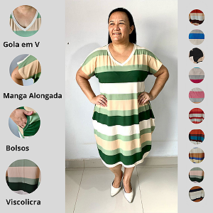 Vestido Midi Casual Evangélico Plus Size Verão Veste Até 56 G3 Verde