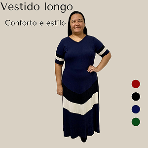 Vestido longo Evangélico Plus Size Manga 3/4 Comportado G1 e G2