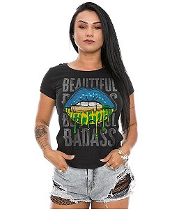 Camiseta Baby Look Feminina Beautiful Badass Brasil