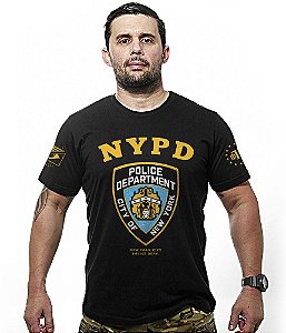 Camiseta Masculina New York City Police Department NYPD Estampa Frente e Costas Preto