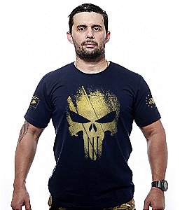 Camiseta Masculina Punisher Original Gold Line Navy Blue Team Six Brasil
