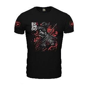 Camiseta Masculina 7 Princípios do Bushido Preta Coragem Team Six