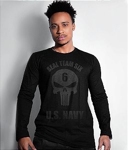 Camiseta Manga Longa Punisher Seal Team Six US Navy Dark Line
