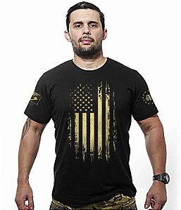 Camiseta Masculina EUA Especial Defense Military Gold Line