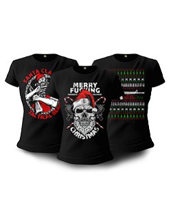 Kit 3 Camisetas Baby Look Feminina Natal Encantado