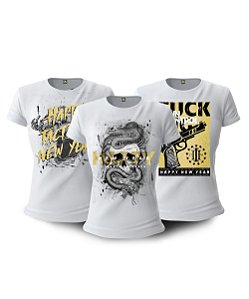 Kit 03 Camisetas Baby Look Feminina Happy New Year