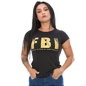Camiseta Militar Baby Look Feminina FBI Gold Line
