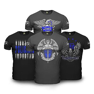 Kit 4 Camisetas Masculinas com Estampa Police Live Matter Vidas Policiais Importam