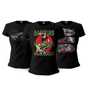 Kit 3 Camisetas Femininas Baby Look Militares Tactical Fritz Bastard Temple