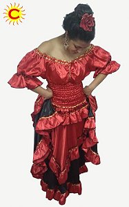 Roupa Luxo - Conjunto Cigana- Preto E Vermelho