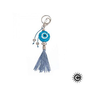 Chaveiro - Olho Grego Murano Azul Claro Pompom