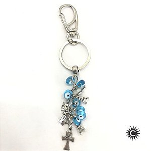 Chaveiro - Olho Grego Murano Cacho Azul Claro
