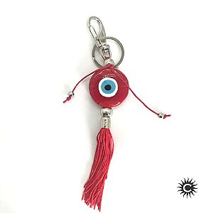 Chaveiro - Olho Grego Murano Vermelho Pompom