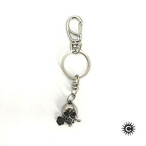 Chaveiro - Metal - Crânio Com Rosa