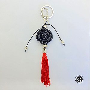 Chaveiro - Resina - Rosa Vermelha E Preta Pomba Gira
