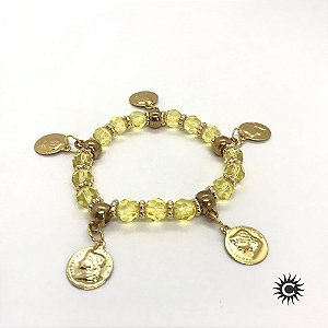 Pulseira - Cigana Amarela Cristal E Silicone Com Moedas