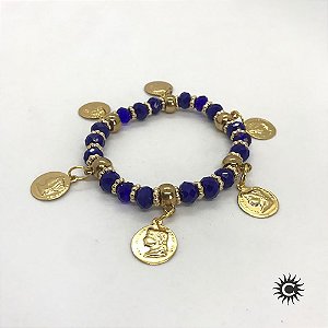 Pulseira - Cigana Azul Escuro Cristal E Silicone Com Moedas